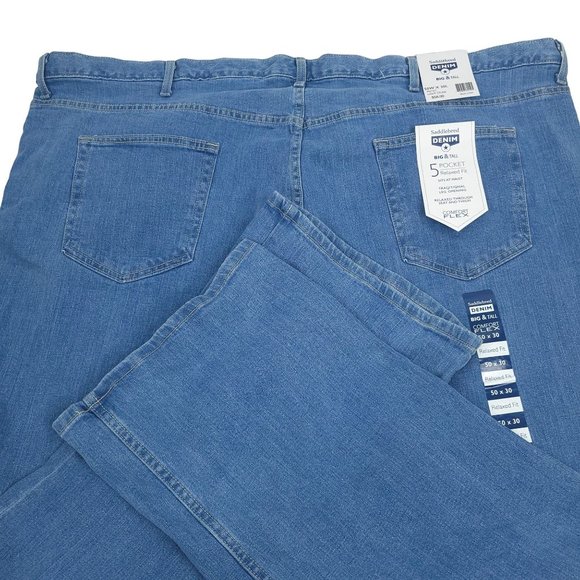 Saddlebred Jeans Big and Tall NEW Men 50x30 Relaxed Fit Light Stone Denim Pant - Picture 12 of 13